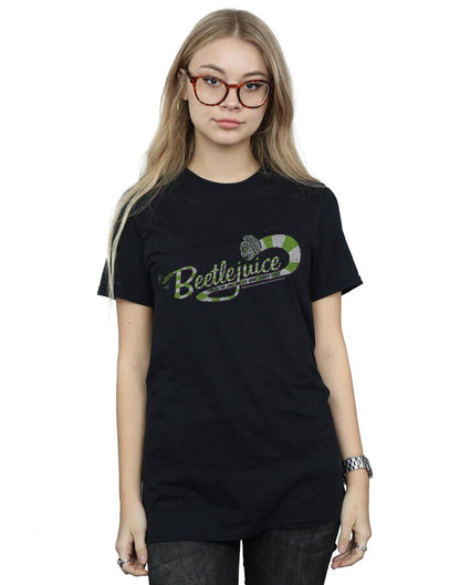 Black - Back - Beetlejuice Womens-Ladies Sandworm Alt Logo Cotton Boyfriend T-Shirt