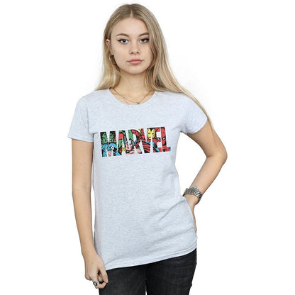 Sports Grey - Back - Marvel Womens-Ladies Infill Character Logo Boyfriend T-Shirt