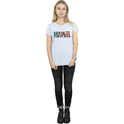 Sports Grey - Side - Marvel Womens-Ladies Infill Character Logo Boyfriend T-Shirt