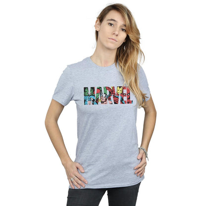 Sports Grey - Lifestyle - Marvel Womens-Ladies Infill Character Logo Boyfriend T-Shirt