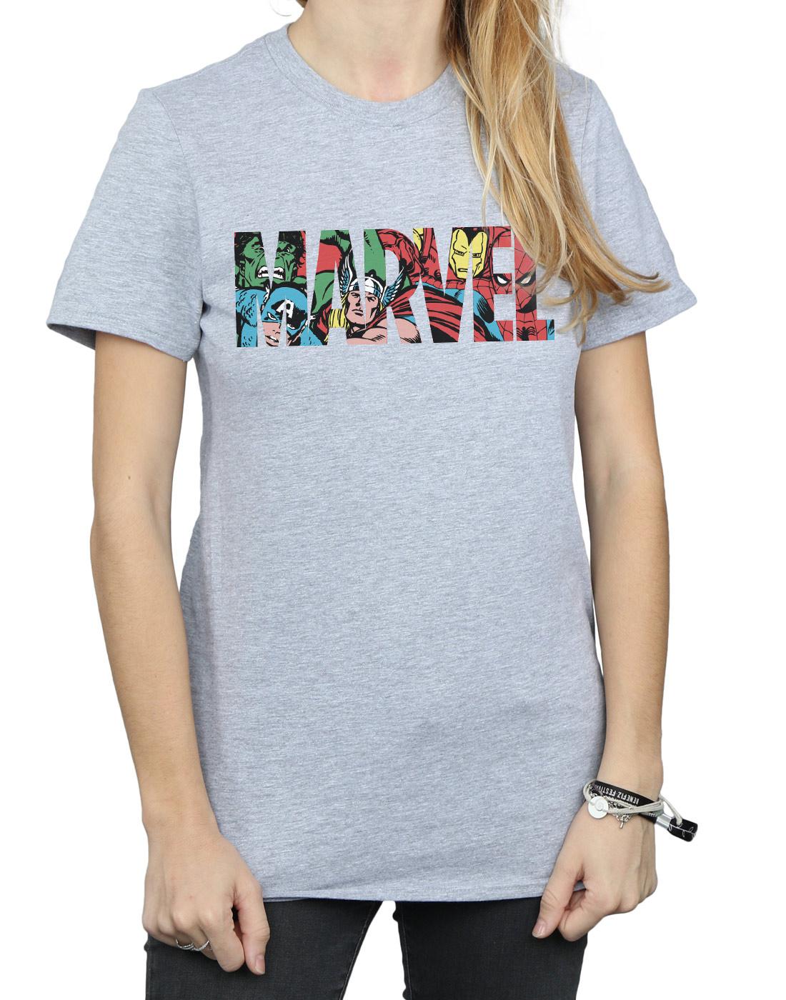 Sports Grey - Pack Shot - Marvel Womens-Ladies Infill Character Logo Boyfriend T-Shirt