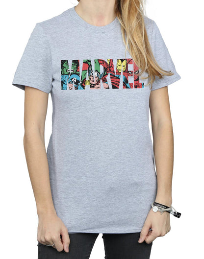 Sports Grey - Pack Shot - Marvel Womens-Ladies Infill Character Logo Boyfriend T-Shirt