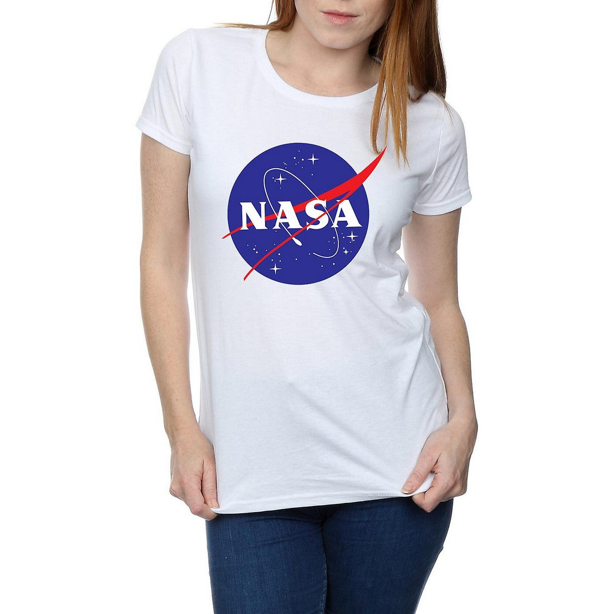 White - Front - NASA Womens-Ladies Classic Insignia Cotton Logo T-Shirt