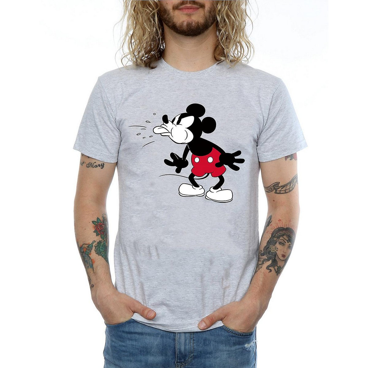 Sports Grey - Front - Disney Mens Mickey Mouse Tongue T-Shirt