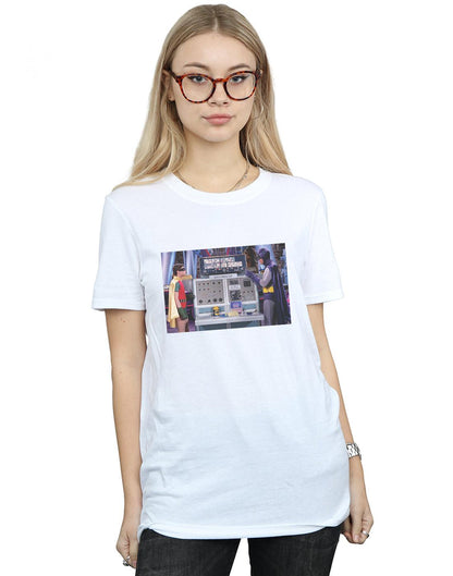 White - Back - DC Comics Womens-Ladies Batman TV Series Batcomputer Cotton Boyfriend T-Shirt