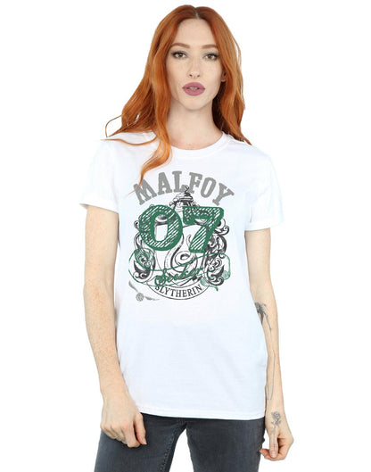 White - Back - Harry Potter Womens-Ladies Seeker Draco Malfoy Cotton Boyfriend T-Shirt