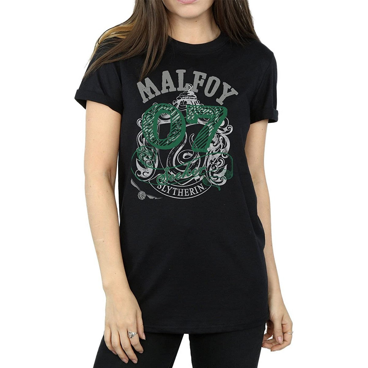 Black - Front - Harry Potter Womens-Ladies Seeker Draco Malfoy Cotton Boyfriend T-Shirt