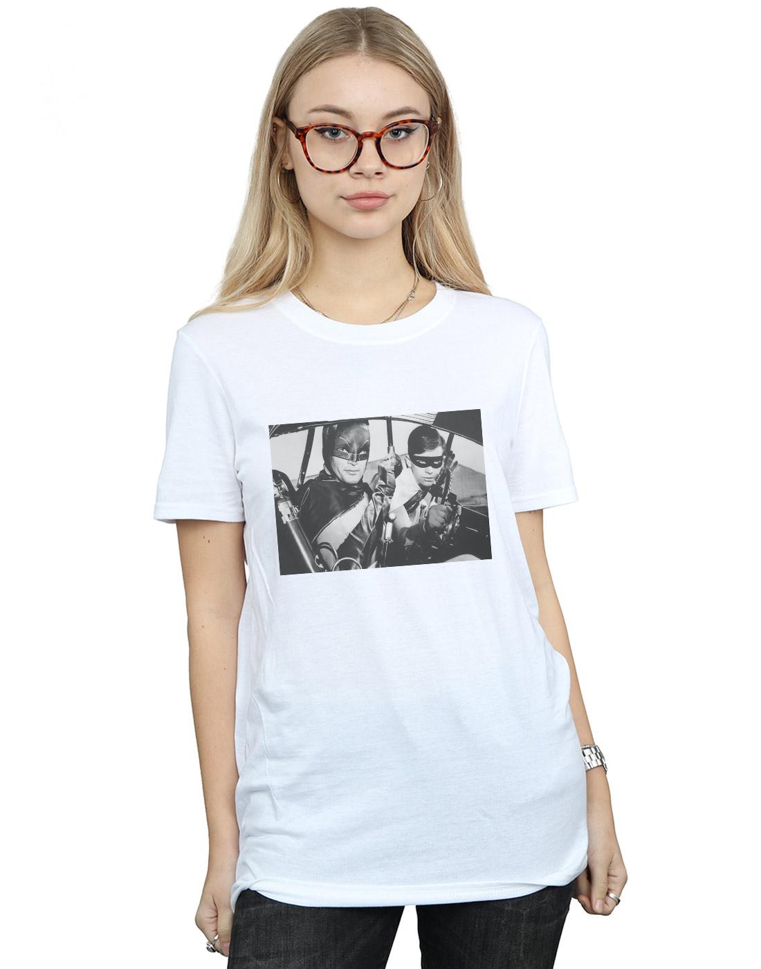 White - Back - DC Comics Womens-Ladies Batman TV Series Ready For Action Cotton Boyfriend T-Shirt