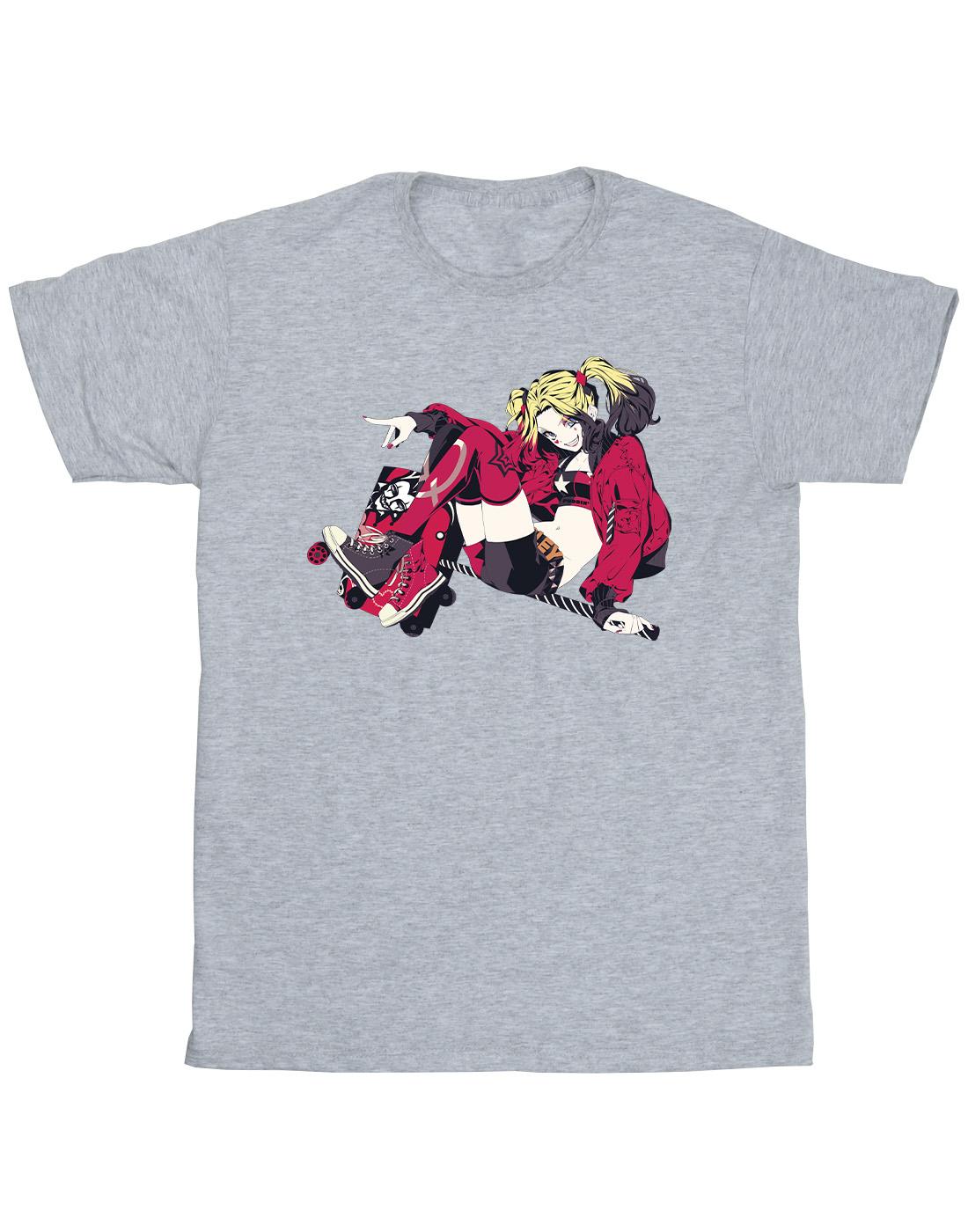 Sports Grey - Front - DC Comics Mens Harley Quinn Rollerskates T-Shirt