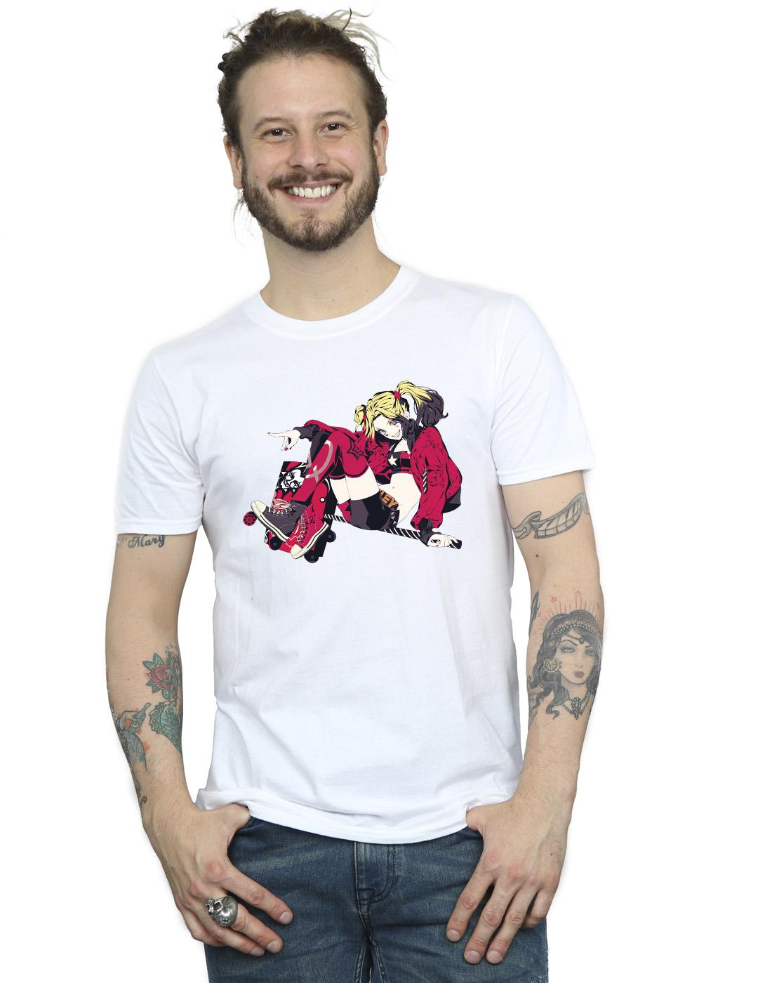 White - Back - DC Comics Mens Harley Quinn Rollerskates T-Shirt