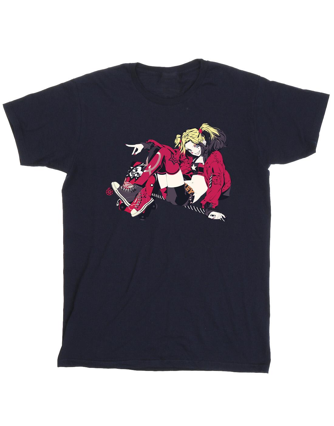 Navy Blue - Front - DC Comics Mens Harley Quinn Rollerskates T-Shirt