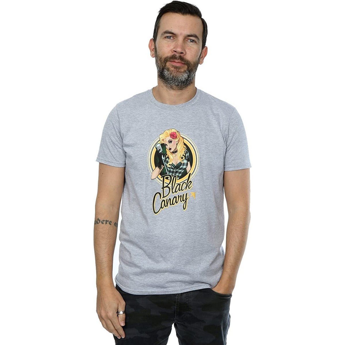 Heather Grey - Back - DC Bombshells Mens Black Canary Badge Heather T-Shirt
