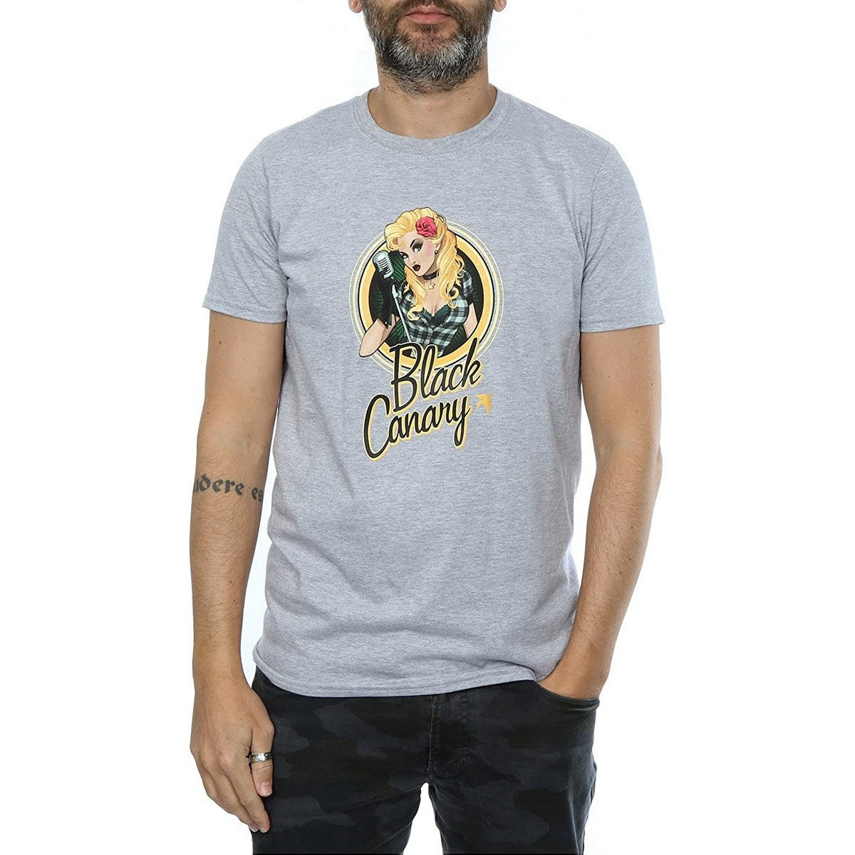 Heather Grey - Front - DC Bombshells Mens Black Canary Badge Heather T-Shirt