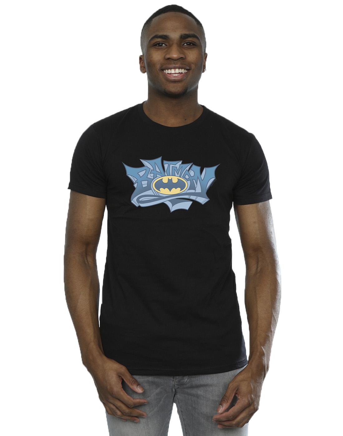 Black - Back - DC Comics Mens Batman Graffiti Logo T-Shirt