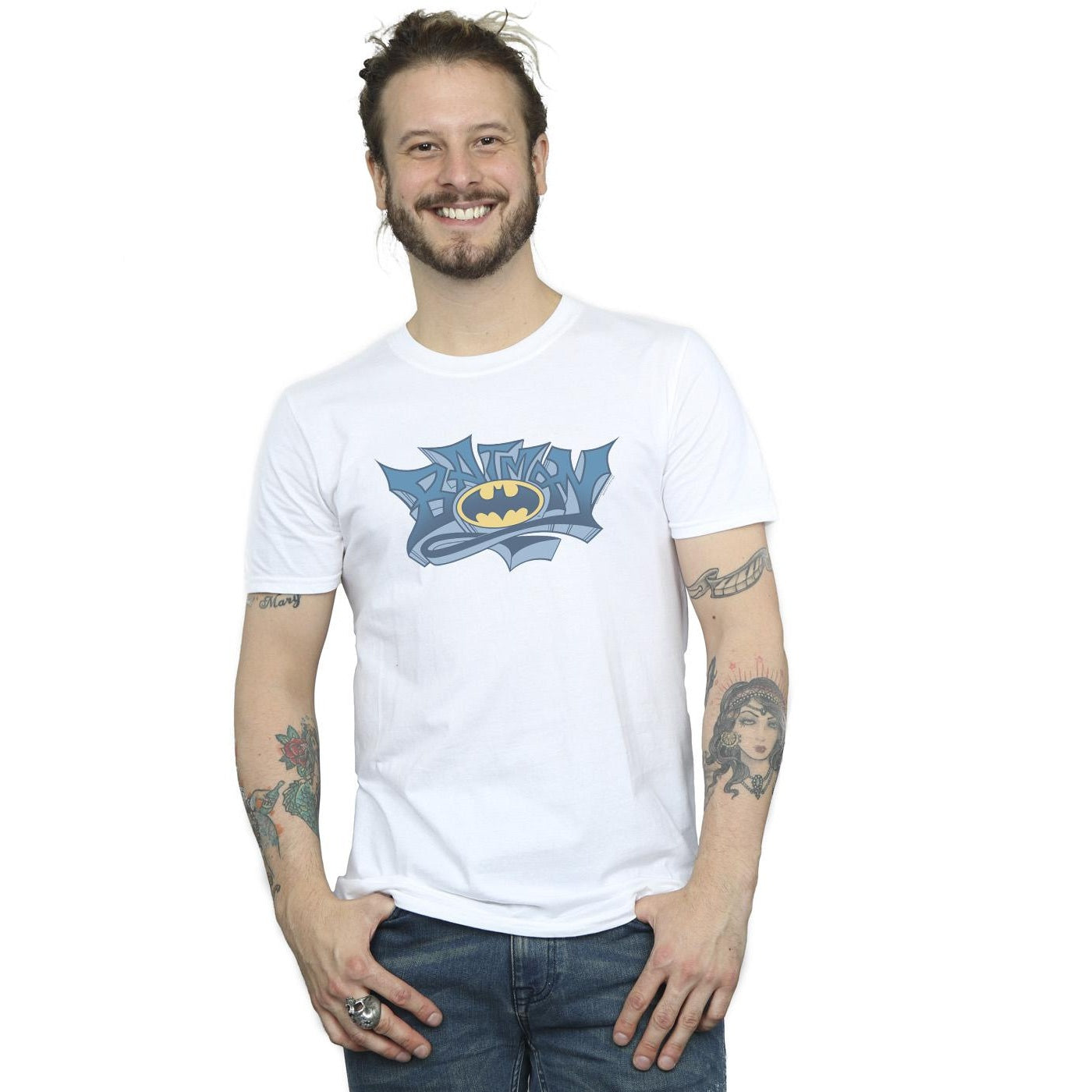 White - Back - DC Comics Mens Batman Graffiti Logo T-Shirt