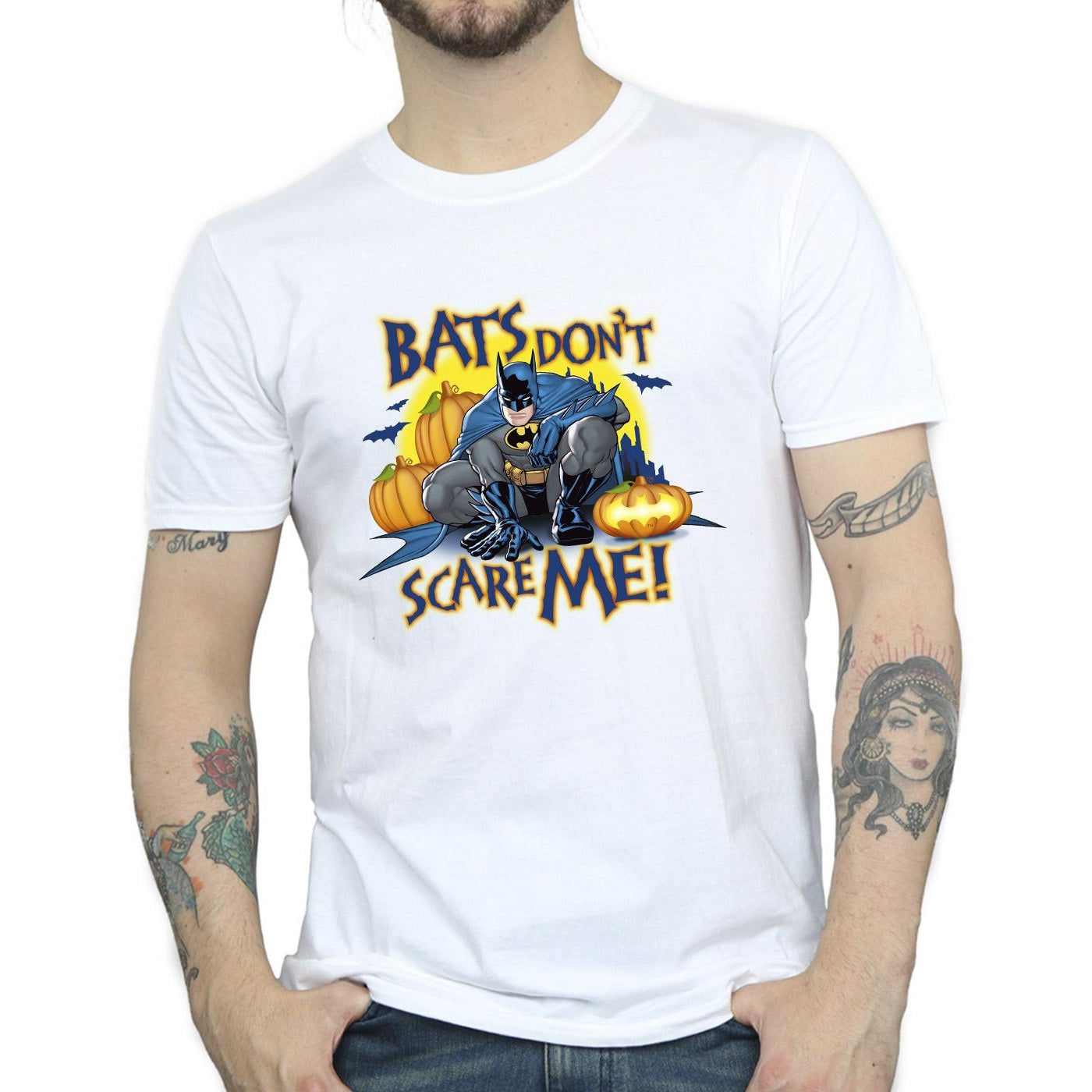 White - Side - DC Comics Mens Batman Bats Don´t Scare Me T-Shirt