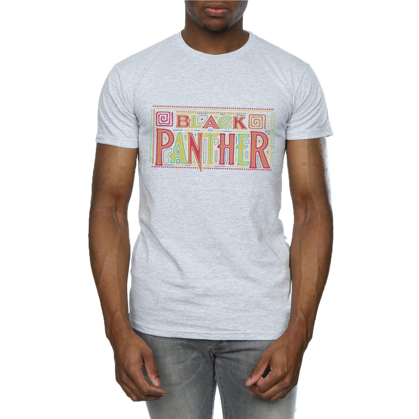 Sports Grey - Side - Marvel Mens Black Panther Tribal Logo T-Shirt