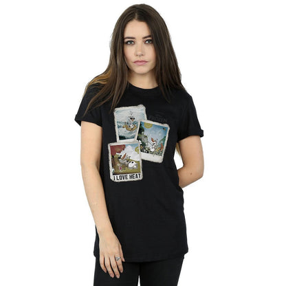 Black - Back - Frozen Womens-Ladies Olaf Polaroid Cotton Boyfriend T-Shirt