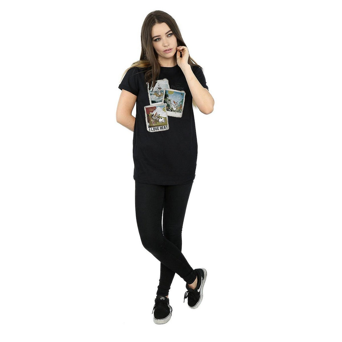 Black - Side - Frozen Womens-Ladies Olaf Polaroid Cotton Boyfriend T-Shirt