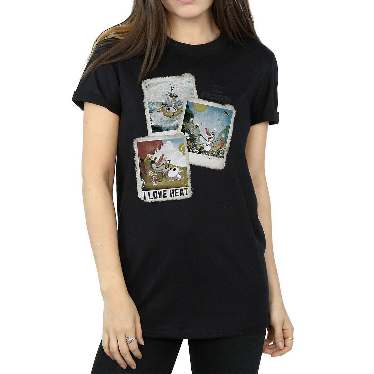 Black - Front - Frozen Womens-Ladies Olaf Polaroid Cotton Boyfriend T-Shirt