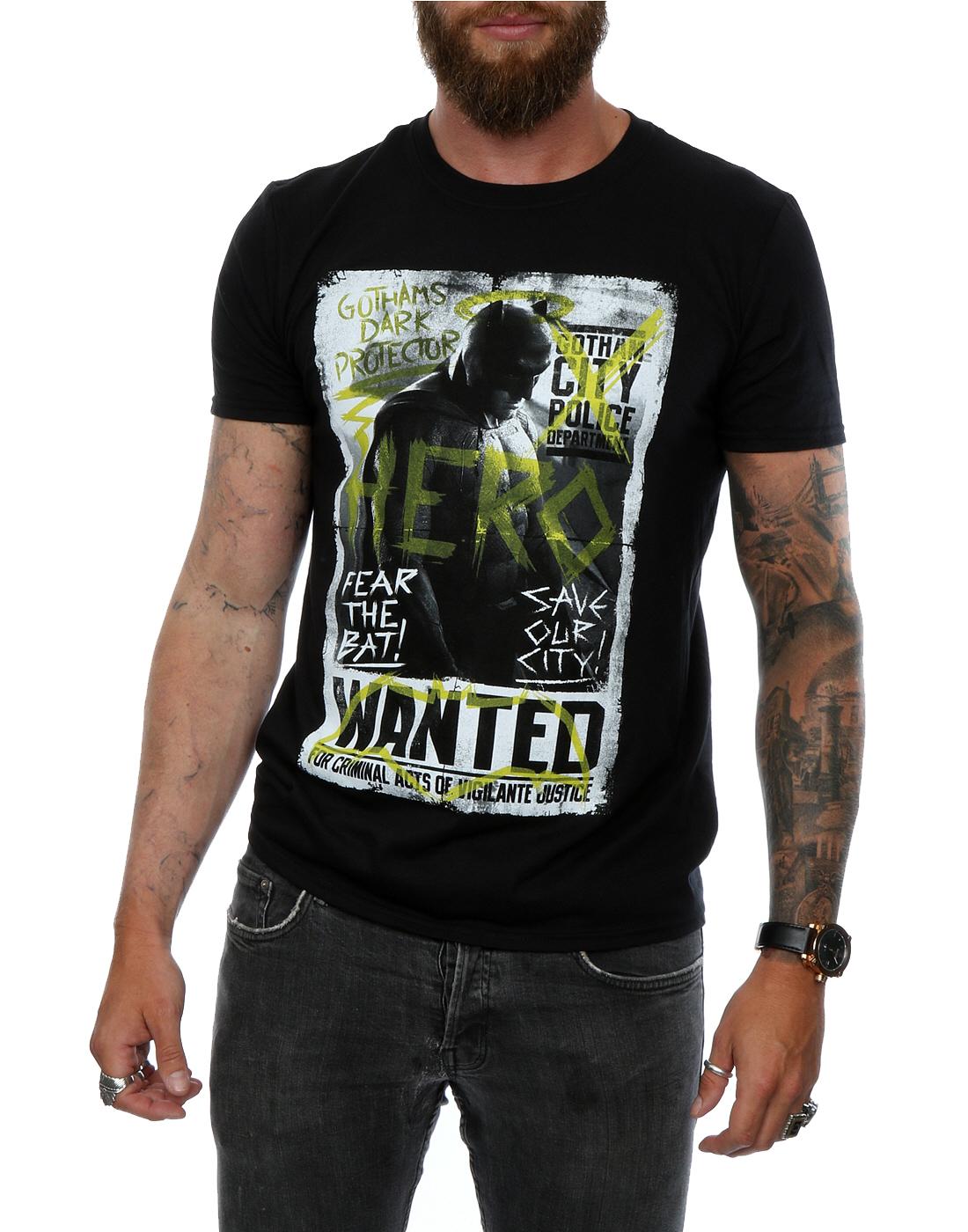Black - Side - DC Comics Mens Batman v Superman Wanted Poster T-Shirt