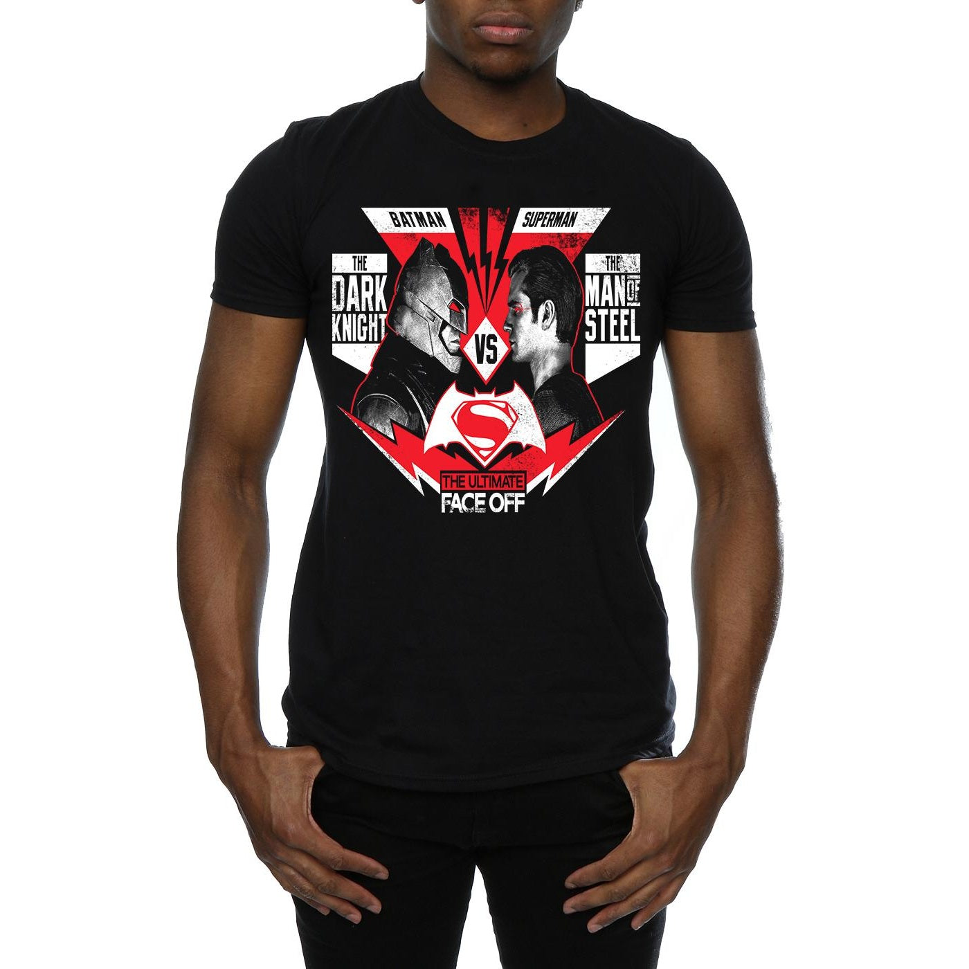 Black - Side - DC Comics Mens Batman v Superman Face Off T-Shirt