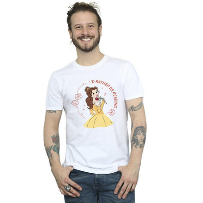 White - Back - Disney Mens Beauty And The Beast I´d Rather Be Reading T-Shirt