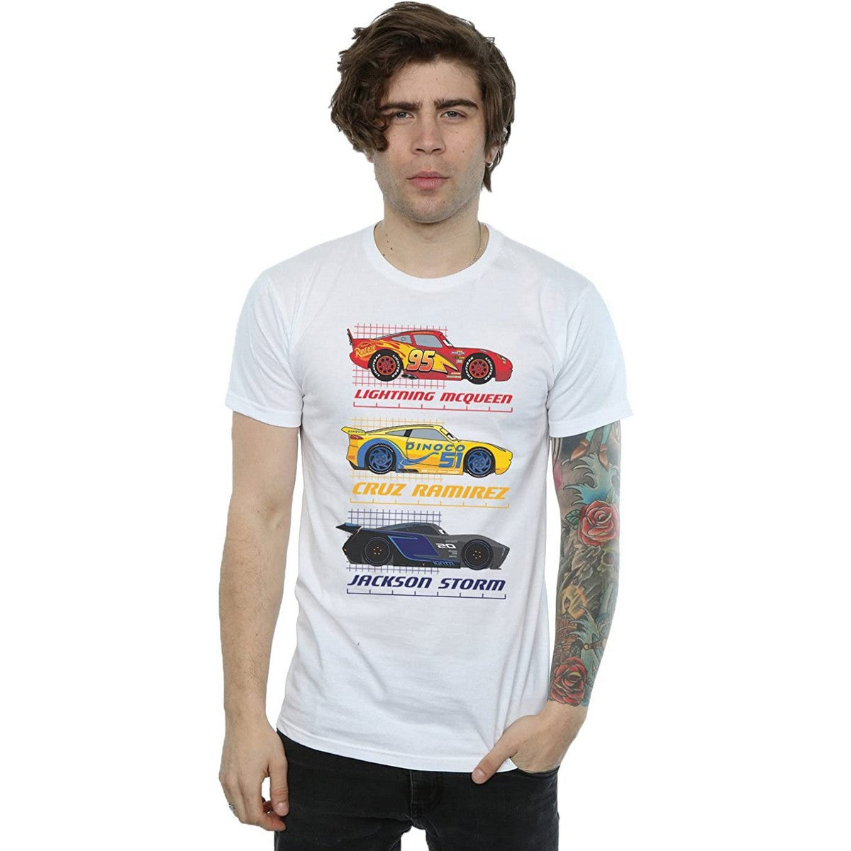 White - Back - Cars Mens Racer Profile Cotton T-Shirt