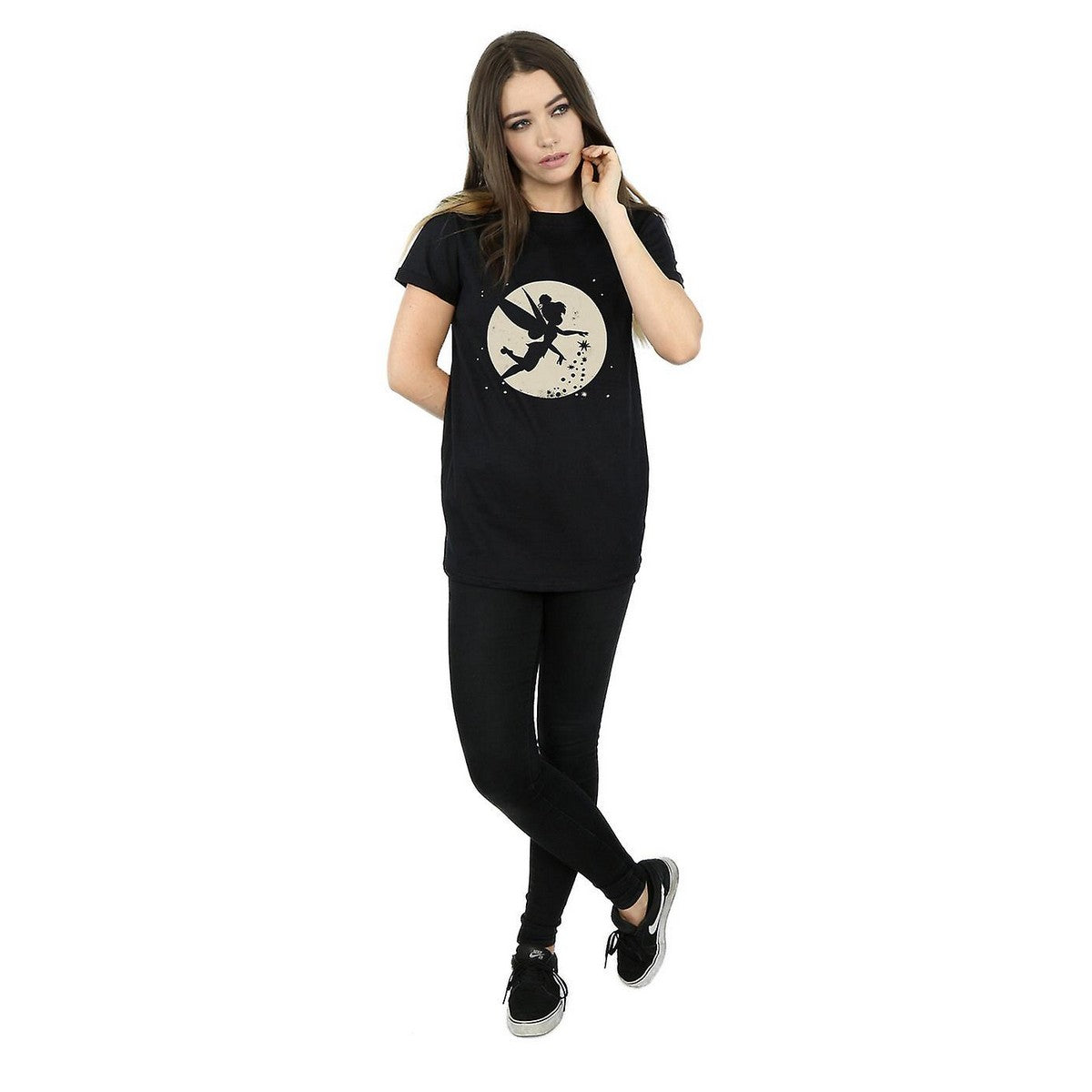 Black - Lifestyle - Tinkerbell Womens-Ladies Moon Cotton Boyfriend Crop T-Shirt
