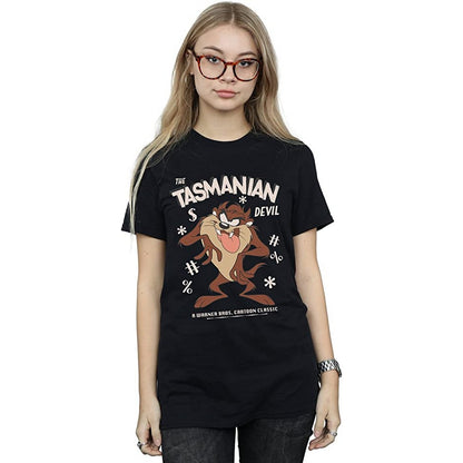 Black - Back - Looney Tunes Womens-Ladies Tasmanian Devil Vintage Cotton Boyfriend T-Shirt