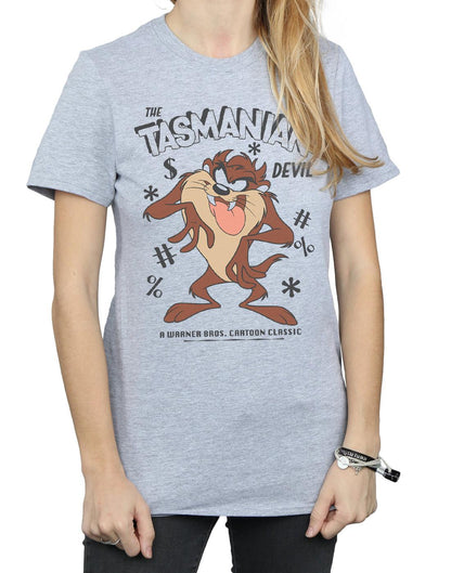 Sports Grey - Side - Looney Tunes Womens-Ladies Tasmanian Devil Vintage Cotton Boyfriend T-Shirt