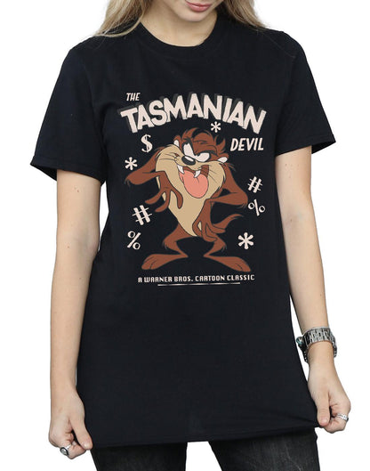 Black - Pack Shot - Looney Tunes Womens-Ladies Tasmanian Devil Vintage Cotton Boyfriend T-Shirt
