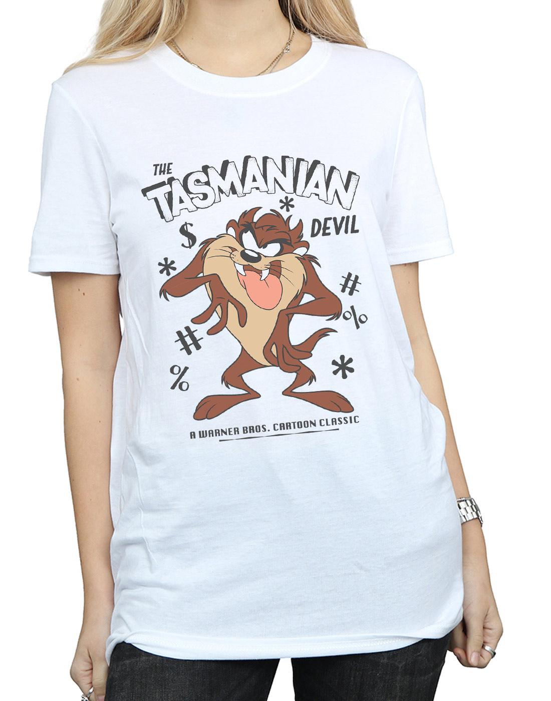 White - Pack Shot - Looney Tunes Womens-Ladies Tasmanian Devil Vintage Cotton Boyfriend T-Shirt