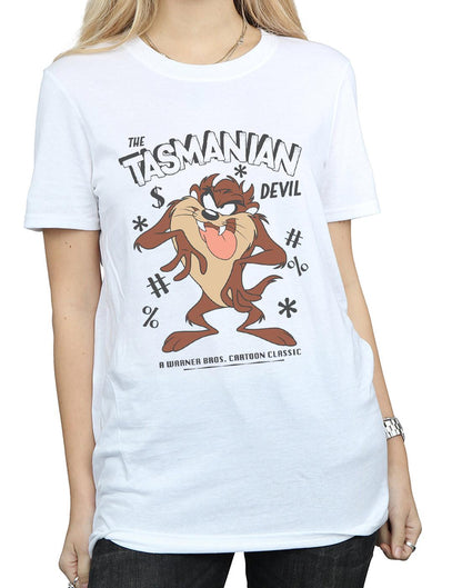 White - Pack Shot - Looney Tunes Womens-Ladies Tasmanian Devil Vintage Cotton Boyfriend T-Shirt