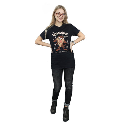 Black - Close up - Looney Tunes Womens-Ladies Tasmanian Devil Vintage Cotton Boyfriend T-Shirt