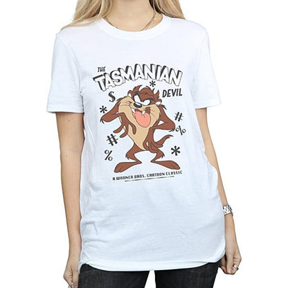 White - Front - Looney Tunes Womens-Ladies Tasmanian Devil Vintage Cotton Boyfriend T-Shirt