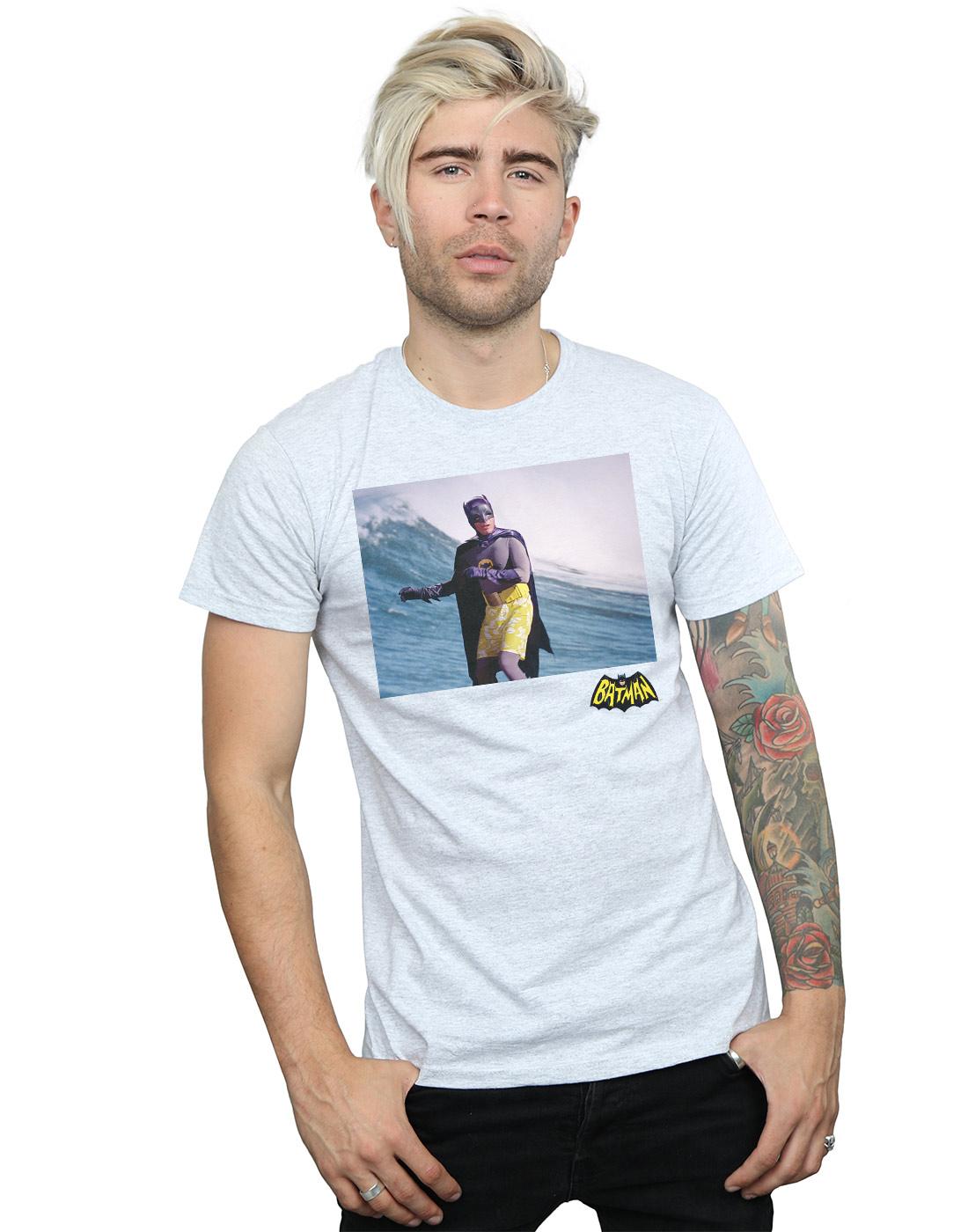 Sports Grey - Back - DC Comics Mens Batman TV Series Surfing Logo T-Shirt