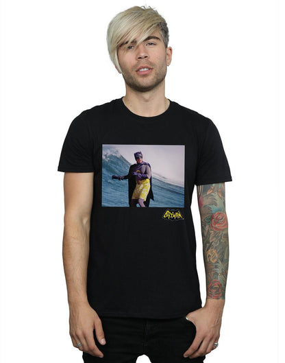 Black - Back - DC Comics Mens Batman TV Series Surfing Logo T-Shirt