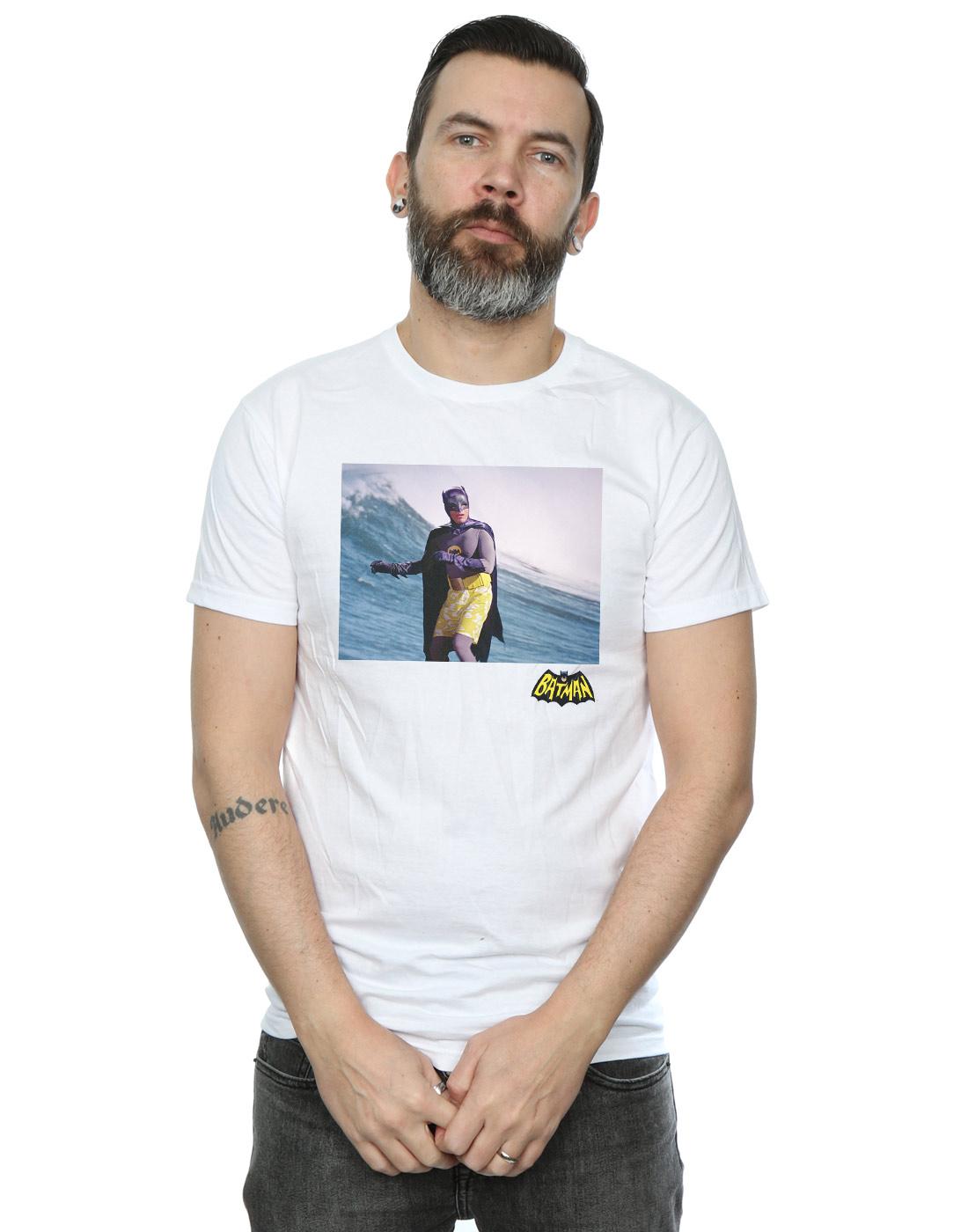 White - Back - DC Comics Mens Batman TV Series Surfing Logo T-Shirt