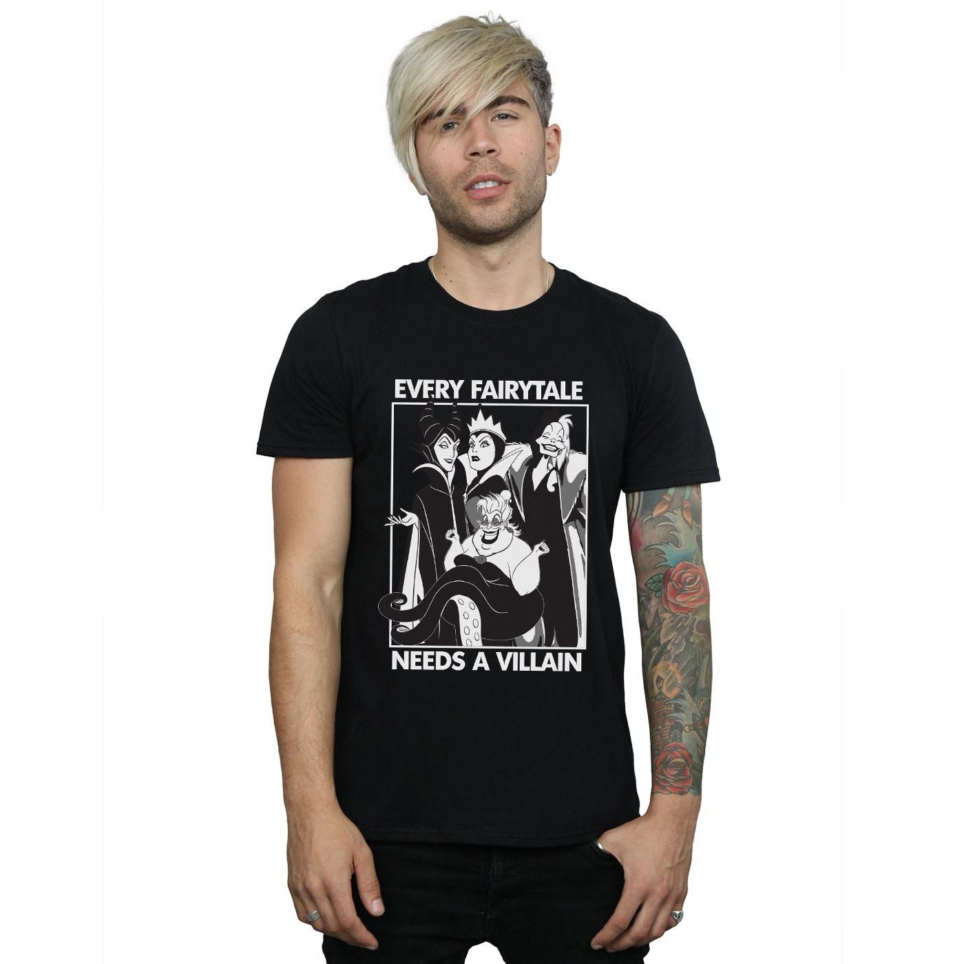 Black - Back - Disney Mens Every Fairy Tale Needs A Villain Cotton T-Shirt