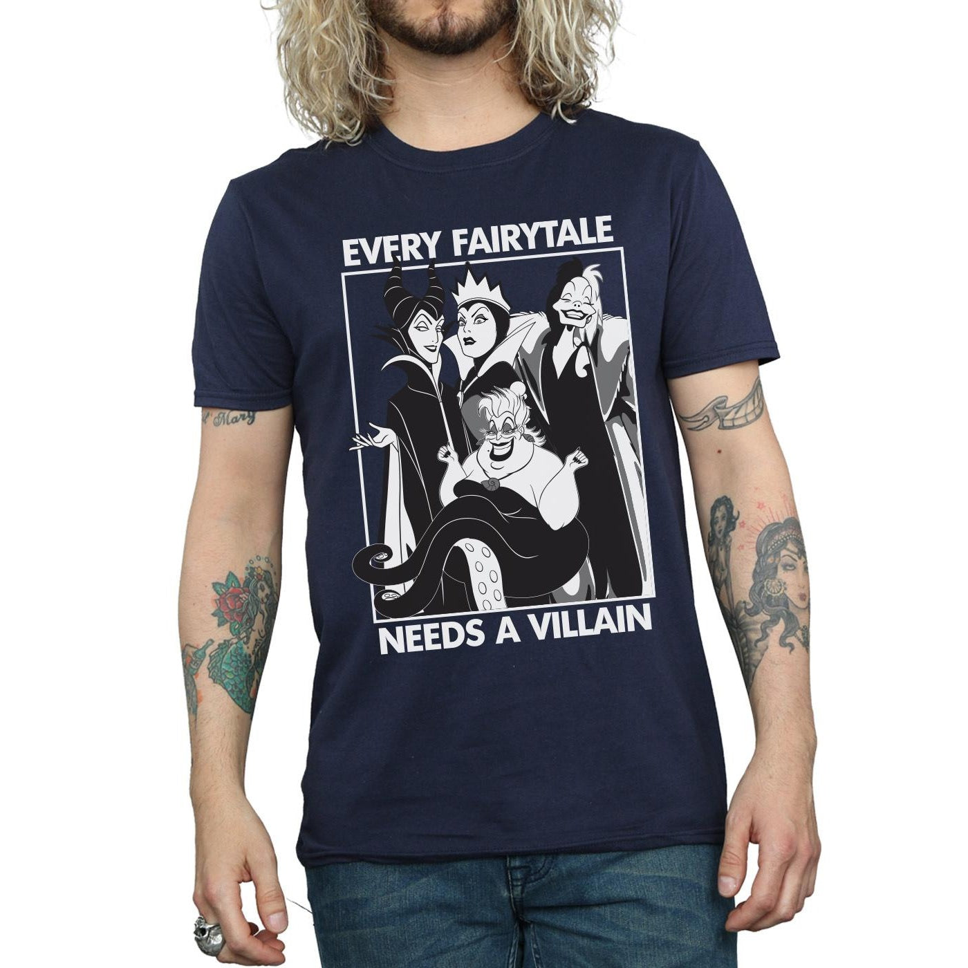 Navy Blue - Side - Disney Mens Every Fairy Tale Needs A Villain Cotton T-Shirt