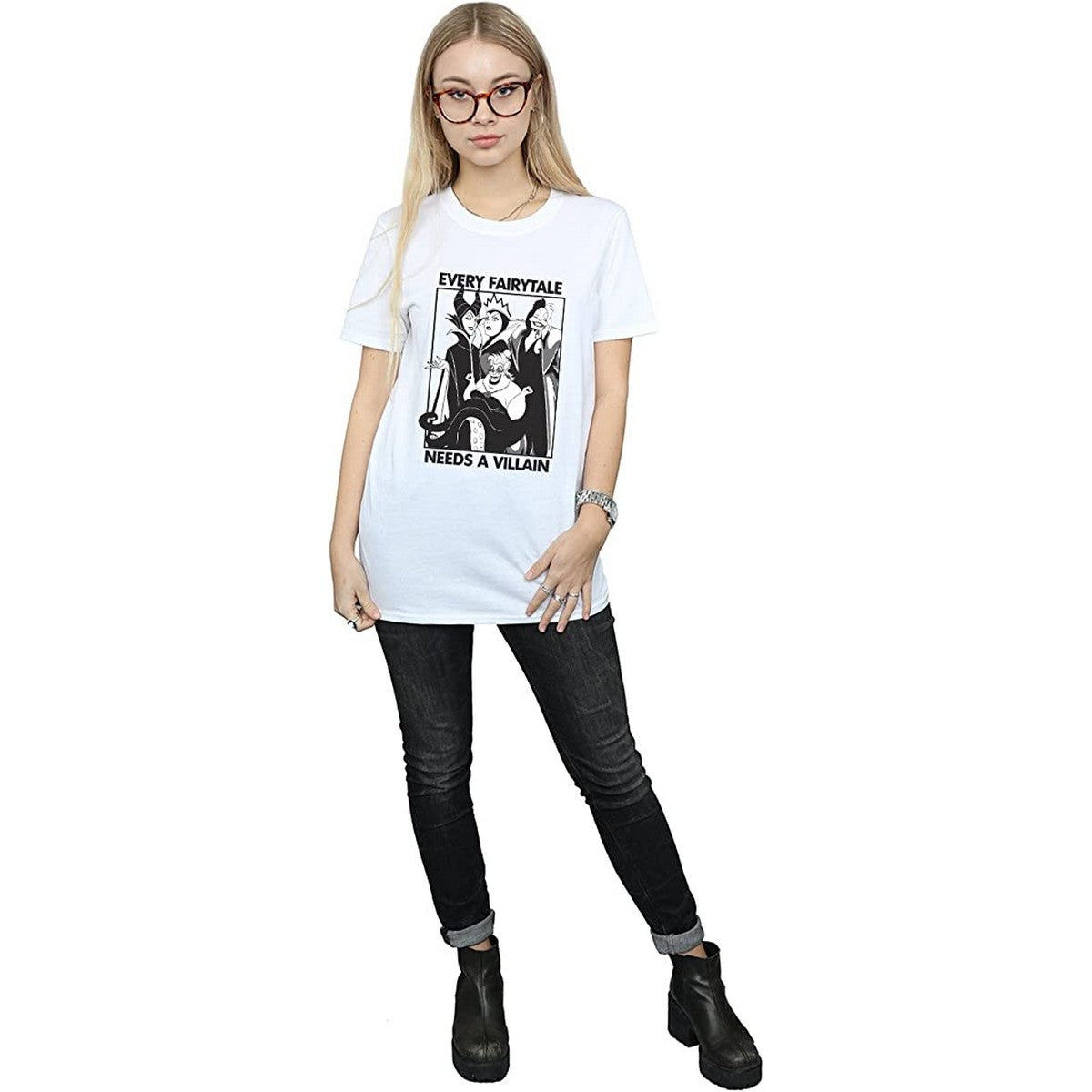 White - Back - Disney Womens-Ladies Every Fairy Tale Needs A Villain Cotton T-Shirt