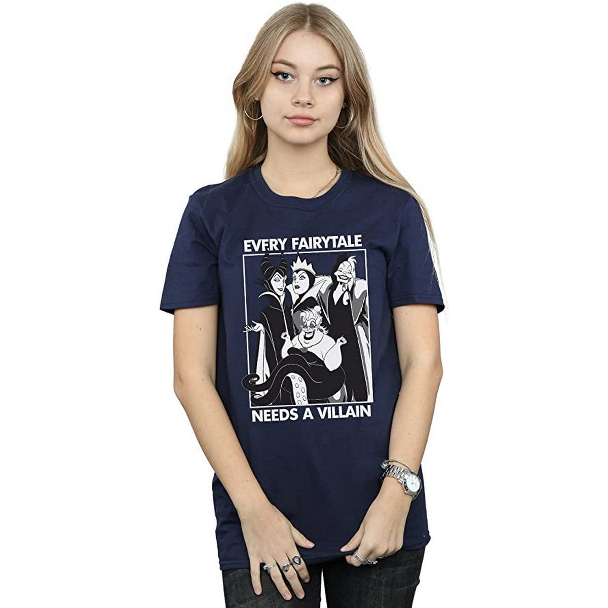 Navy Blue - Side - Disney Womens-Ladies Every Fairy Tale Needs A Villain Cotton T-Shirt