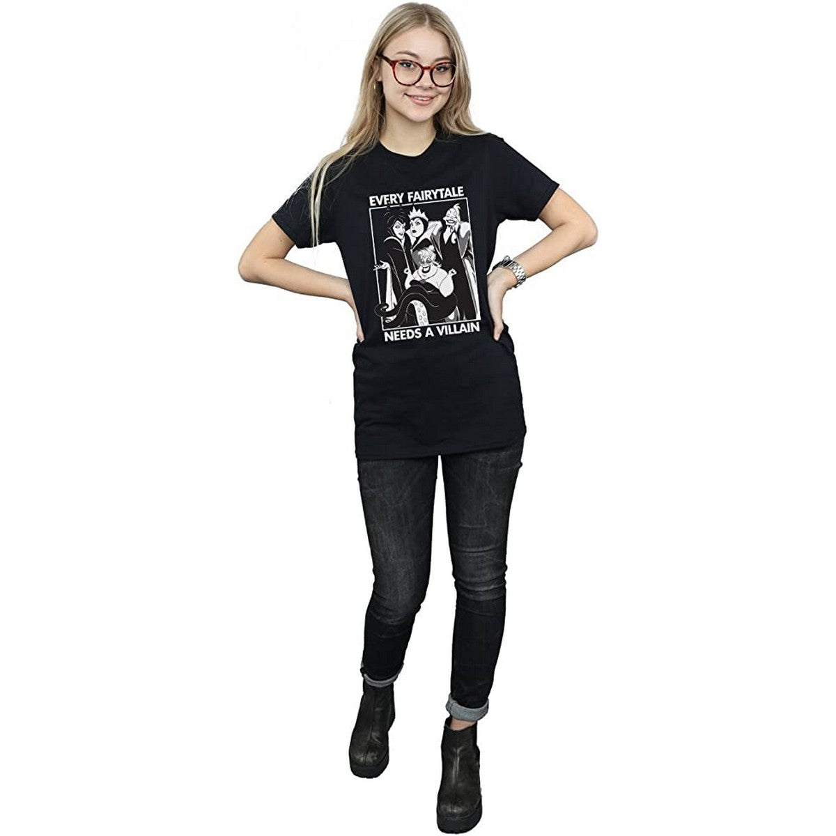 Black - Back - Disney Womens-Ladies Every Fairy Tale Needs A Villain Cotton T-Shirt