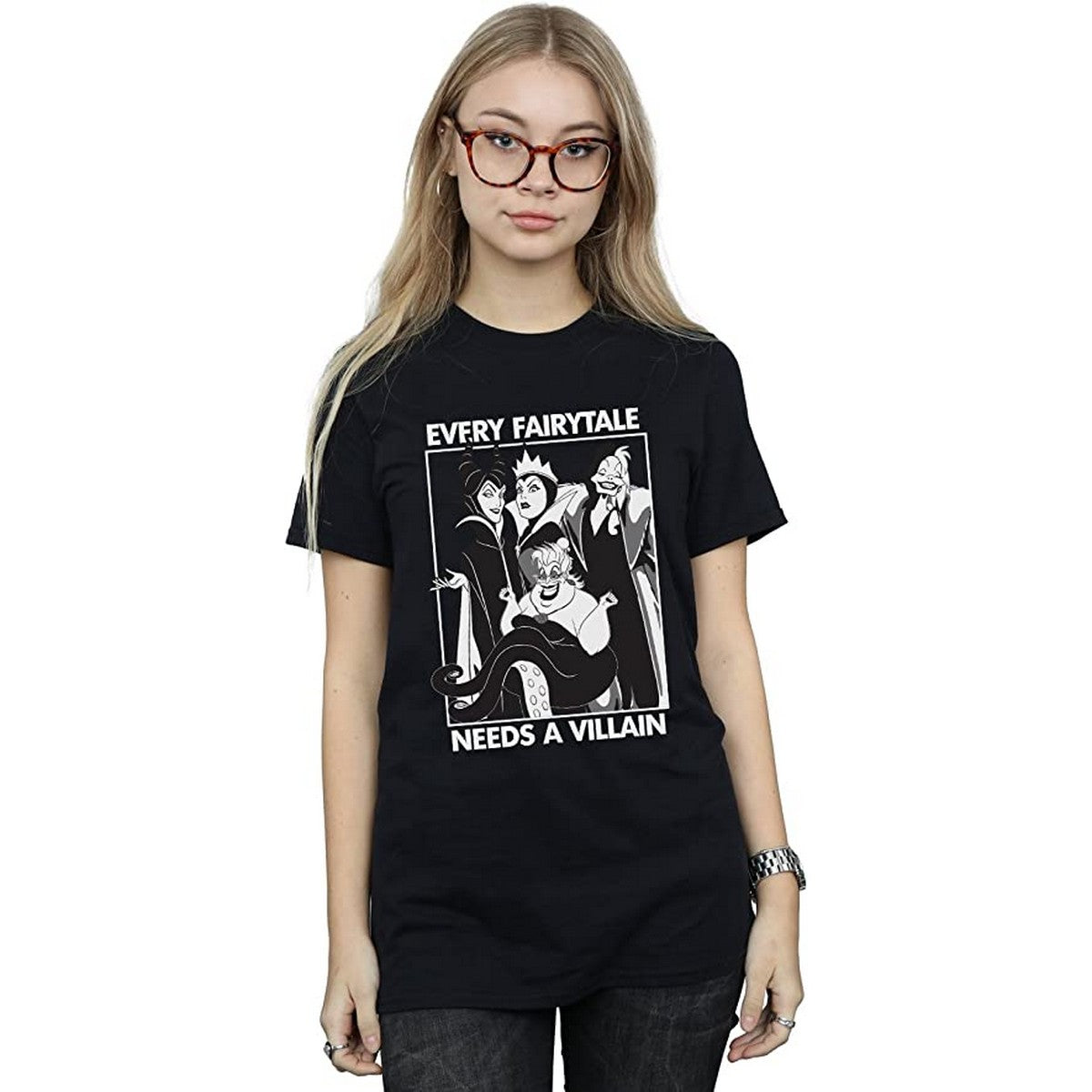 Black - Side - Disney Womens-Ladies Every Fairy Tale Needs A Villain Cotton T-Shirt