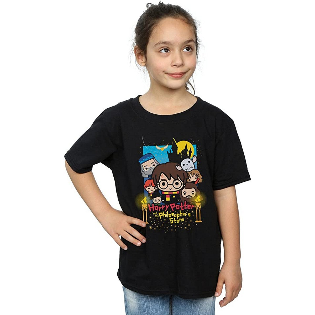 Black - Back - Harry Potter And The Philosopher´s Stone Girls Chibi Cotton T-Shirt