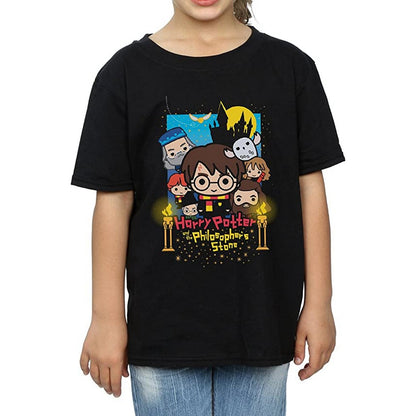 Black - Front - Harry Potter And The Philosopher´s Stone Girls Chibi Cotton T-Shirt
