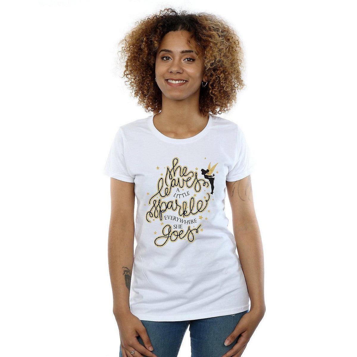 White - Back - Disney Womens-Ladies Tinkerbell Stars Cotton T-Shirt