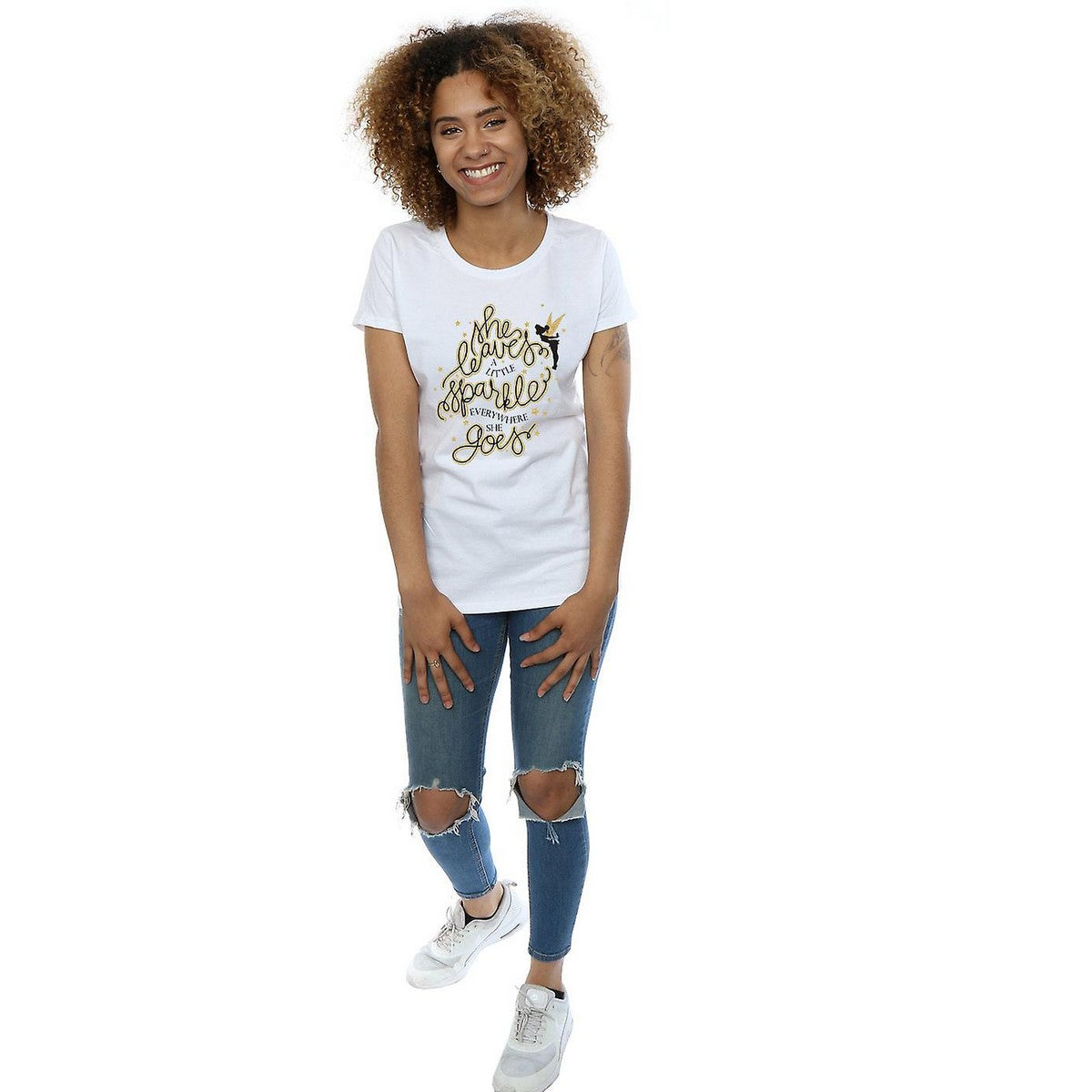 White - Side - Disney Womens-Ladies Tinkerbell Stars Cotton T-Shirt