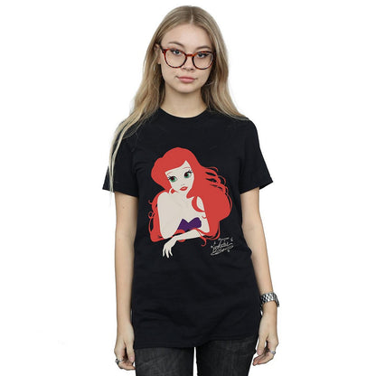 Black - Back - The Little Mermaid Womens-Ladies Ariel Cotton Boyfriend T-Shirt
